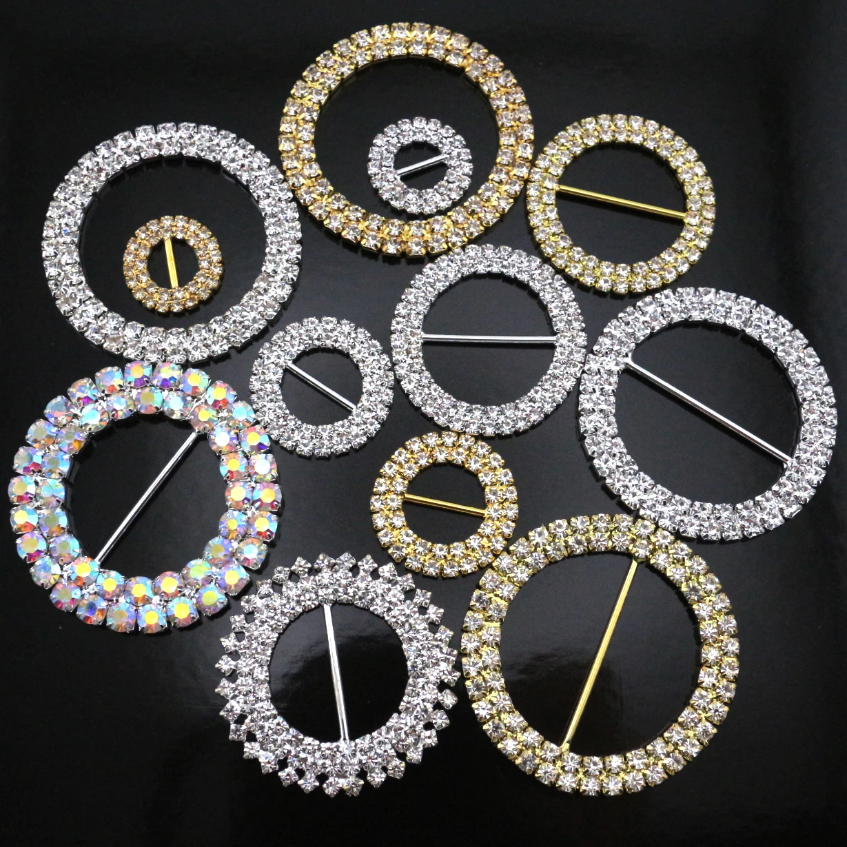 Round Plated Rhinestone Buckles, Invited to the Wedding Rbbon, Belt Buckle, Decoration, Factory Price, 10Pcs