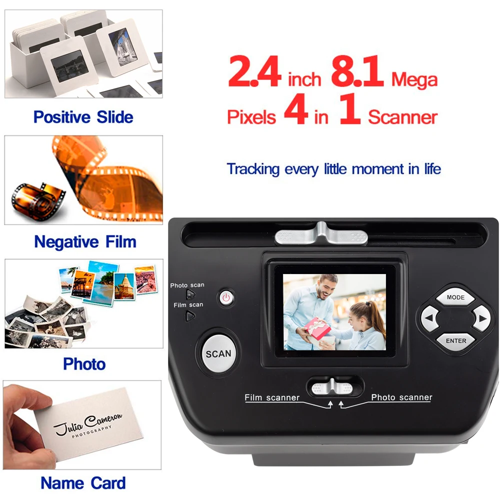 Digital Film Photo Scanner 16 Mega Pixels 4 in 1 Film Scanner Convert 35mm 135 Slide Negative Scanner Name Card Scanner 2.4