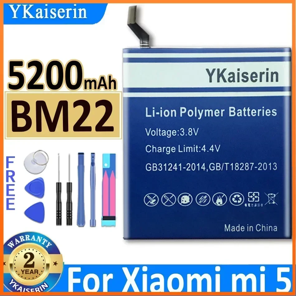 

YKaiserin BM22 BM 22 BM-22 5200 мАч аккумулятор для Xiaomi Mi5, литий-ионные сменные аккумуляторы M5, аккумулятор для смартфона, гарантия 2 года
