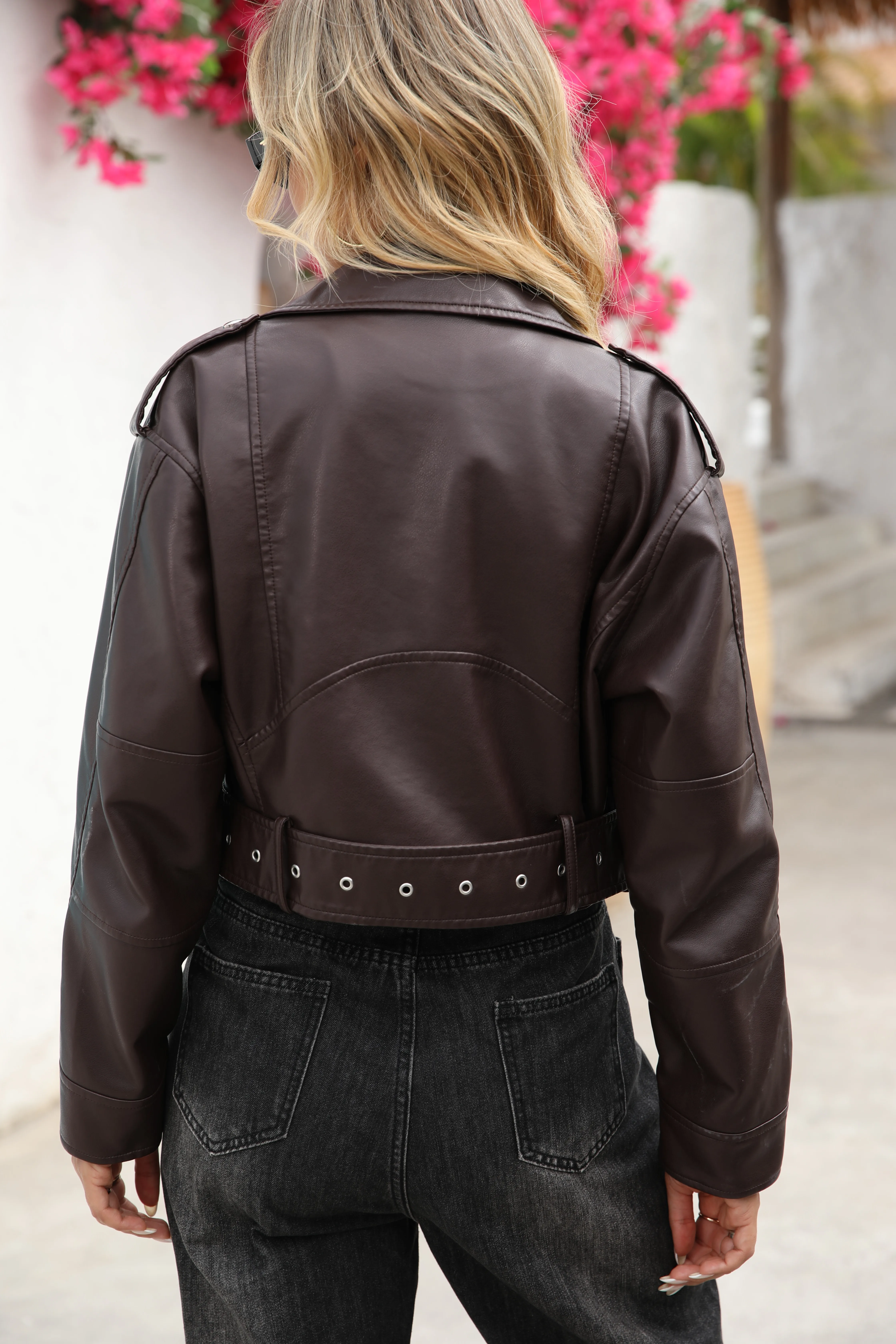 سترة Fitaylor النسائية المصنوعة من الجلد الصناعي مع طية صدر السترة للدراجات النارية من الجلد معطف كاجوال للشوكولاتة #6