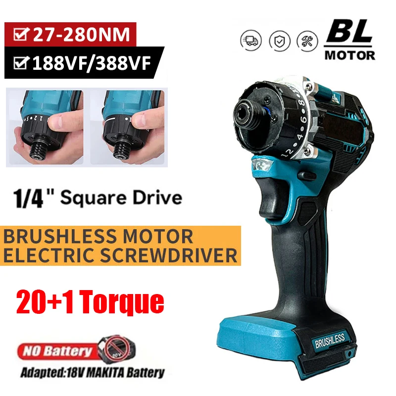 20+1 Torque Brushless Electric Screwdriver Lithium Battery Rechargeable Cordless Electric Drill for Makita 18v Battery