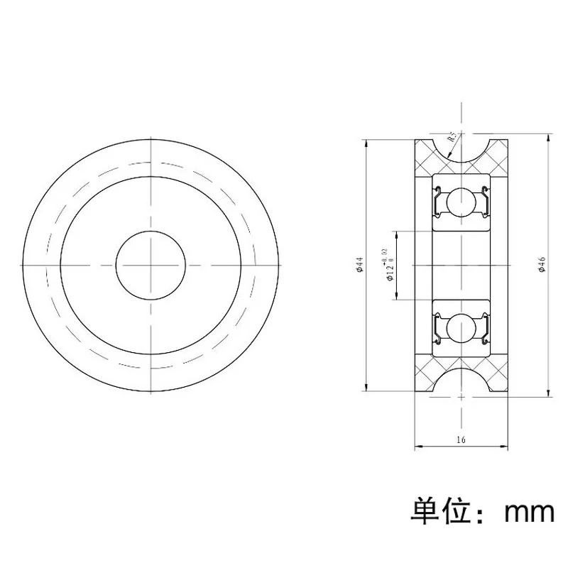 1pc U12*44*16mm, U groove wheel, rolling 1cm diameter, 10mm track, line guide pulley, nylon wrapped plastic pulley