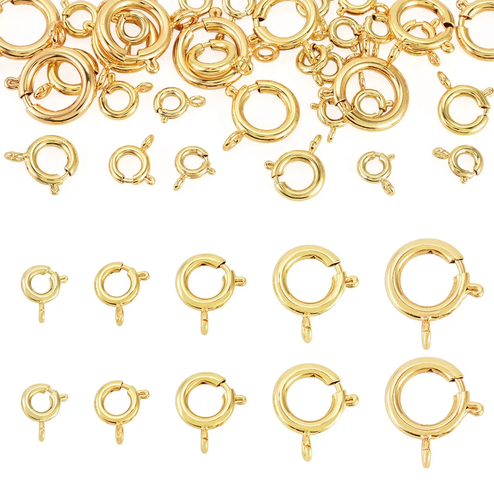 

35Pcs 5sizes Brass Spring Ring Clasps Closures with Jump Rings Connectors Hooks for DIY Necklace Bracelet Jewelry Making