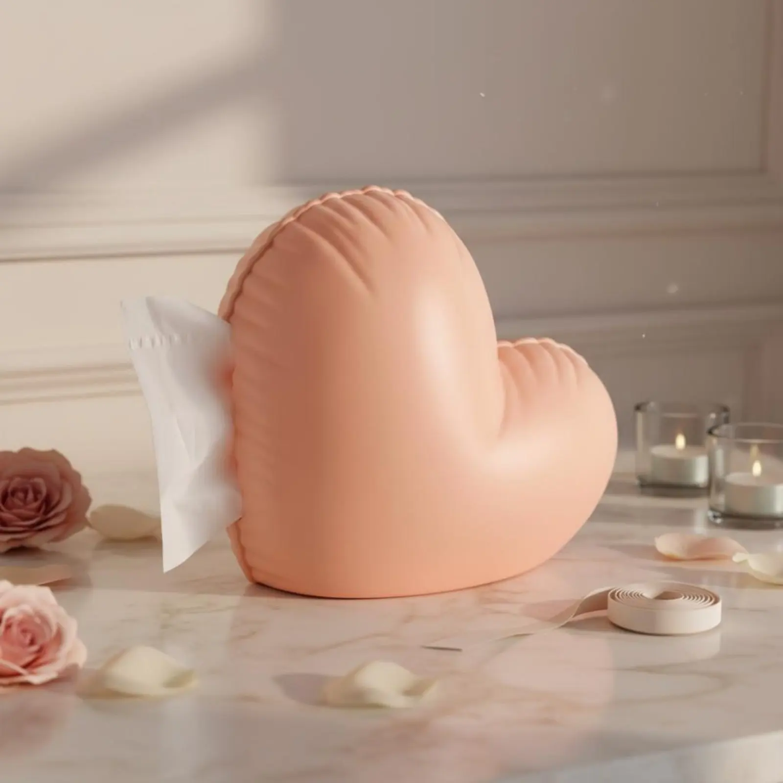 Heart Shaped Tissue Box Luxury Feel Heart Pattern Napkin Box Decorative Facial Paper Organizer Easy Refill Home Decor Waterproof
