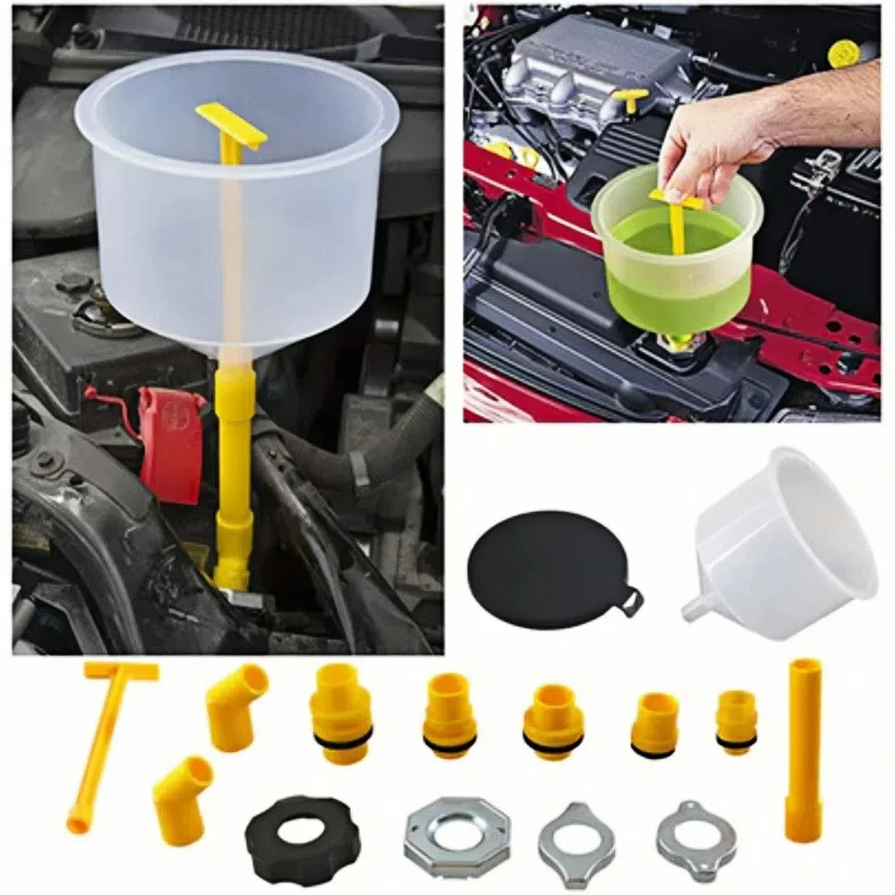 15pcs Set Car Radiator Funnel Kit Refill Funnel Bleeder Spout Coolant Filling Kit Spill Proof Design Water Cooling System Kit