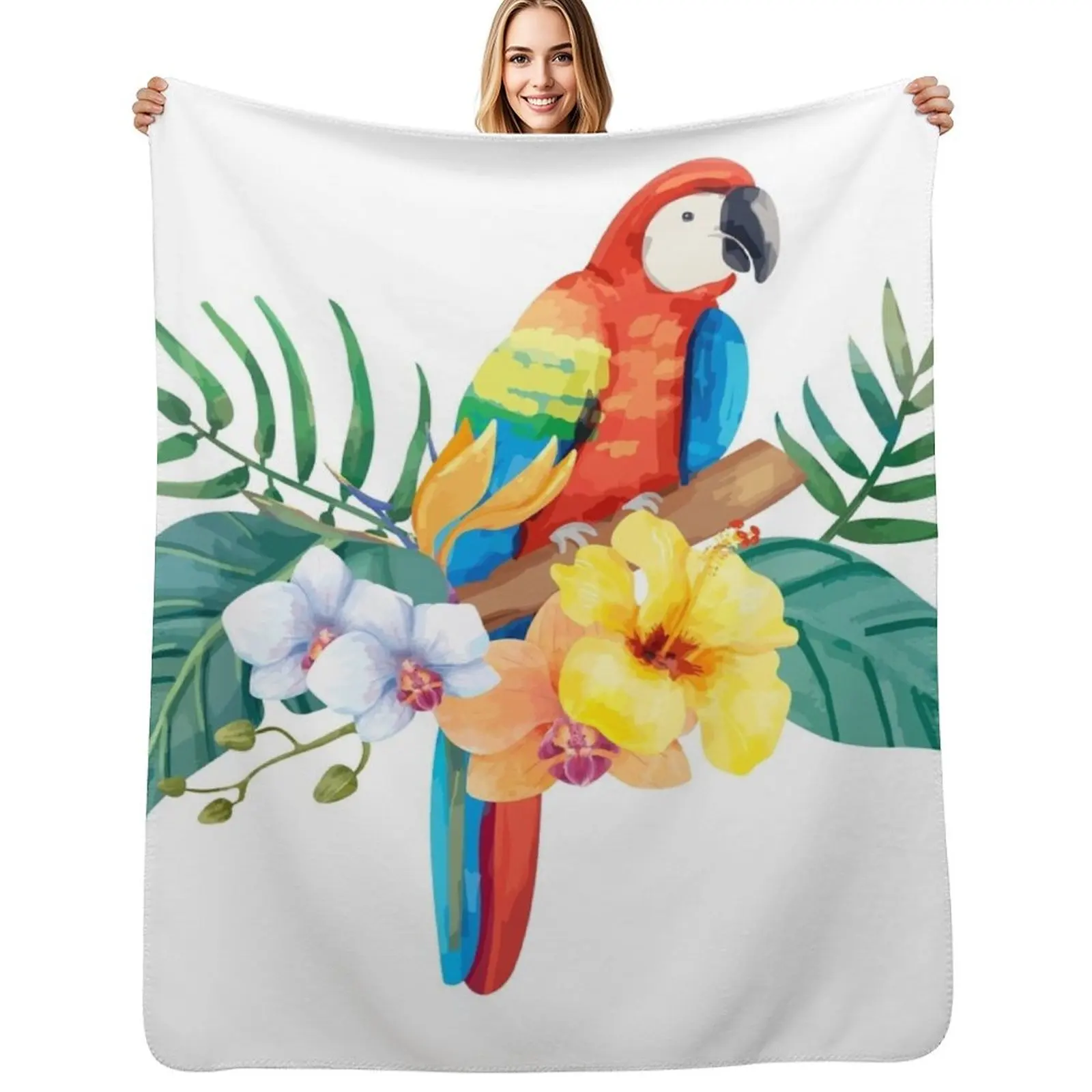 Tropical Parrot Throw Blanket Portable Lightweight Blanket for Travel Camping