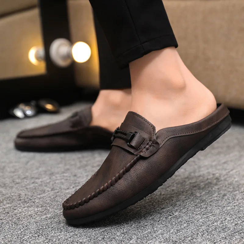 2024 Fashion Men New Style Lat-soled Wild Flat-bottomed Summer Thin Section Baotou Half Slippers Men Jordan  Zapatos De Hombre