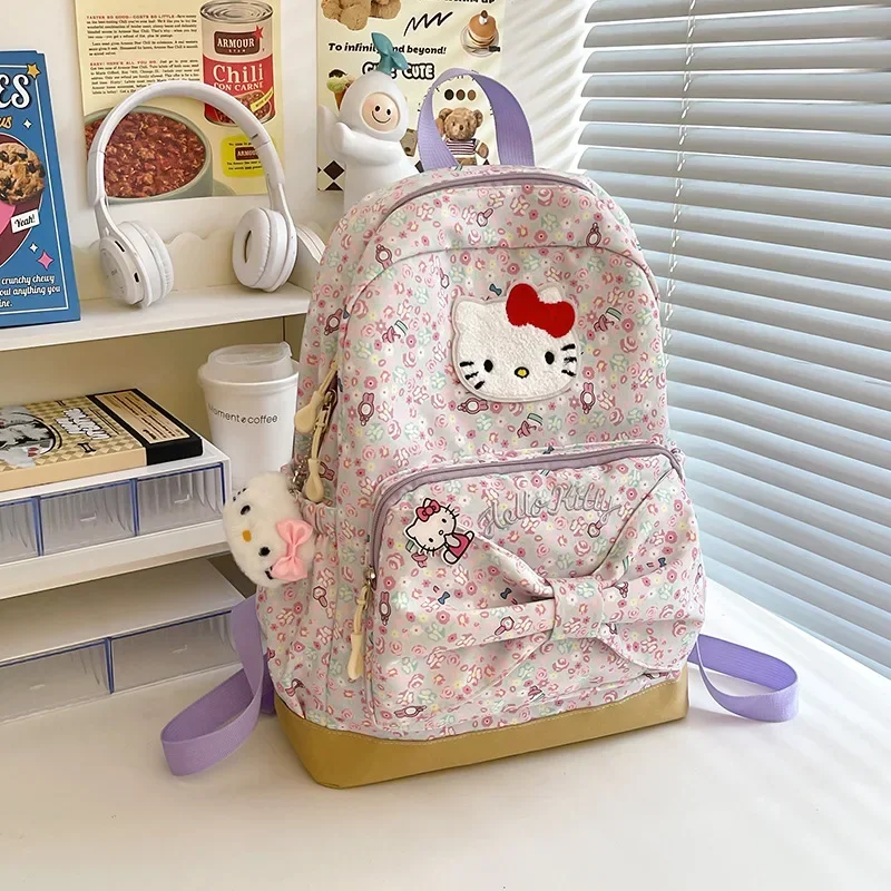 

Sanrio Fashion Schoolbag College Student Shoulder Bag hello kitty Backpack Girl's New Large Capacity Travel Handbag