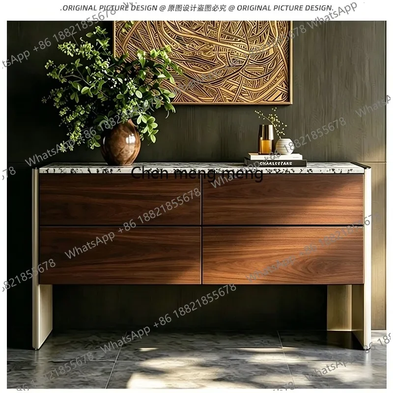 

HR Solid wood dining side locker natural luxury stone marble living room antique entrance cabinet