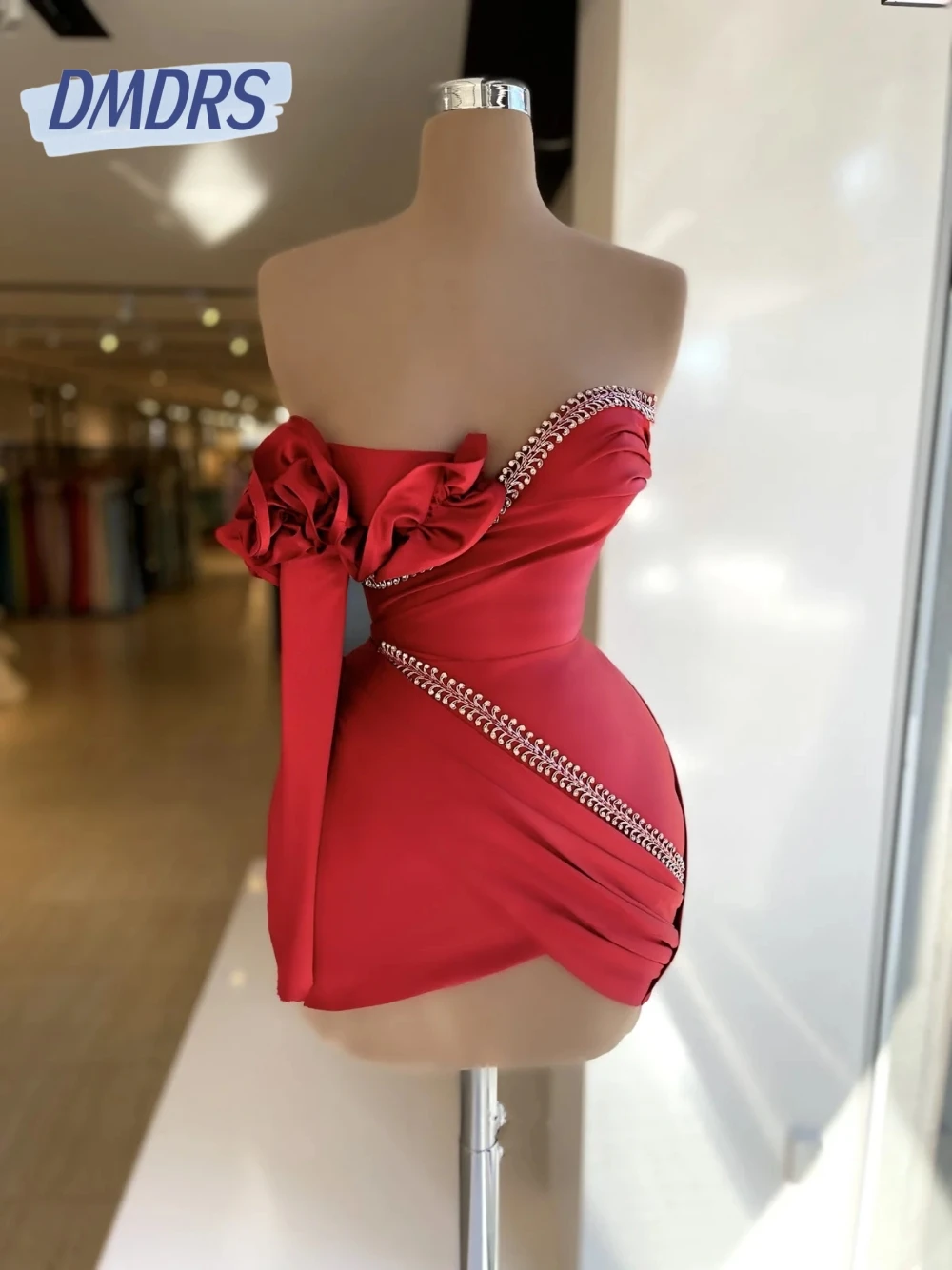 

Red Ruffled One Sleeve Prom Wear Short Sweetheart Neckline Evening Dress Customized Sexy Charming Homecoming Cocktail Gown