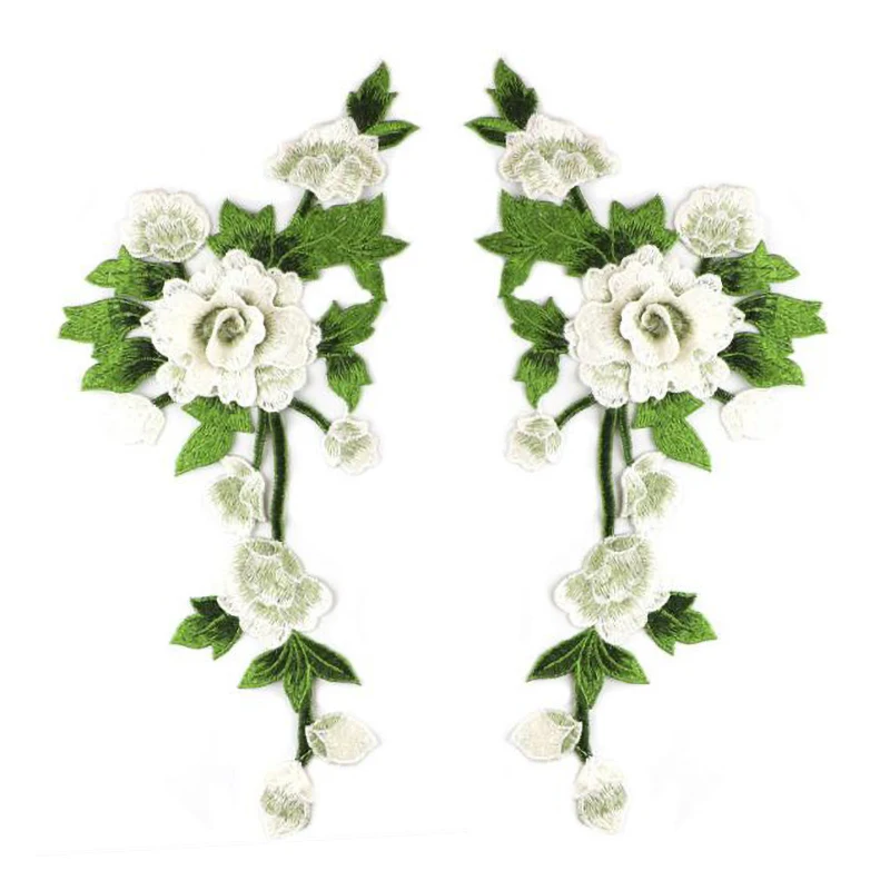 1 Paar mehrfarbige, mit Blumen bestickte Aufnäher für Kleidung, Hochzeit, Taschen, Zubehör, Applikation, DIY, Nähen, Reparatur 15 x 35,2 cm – Detail 13