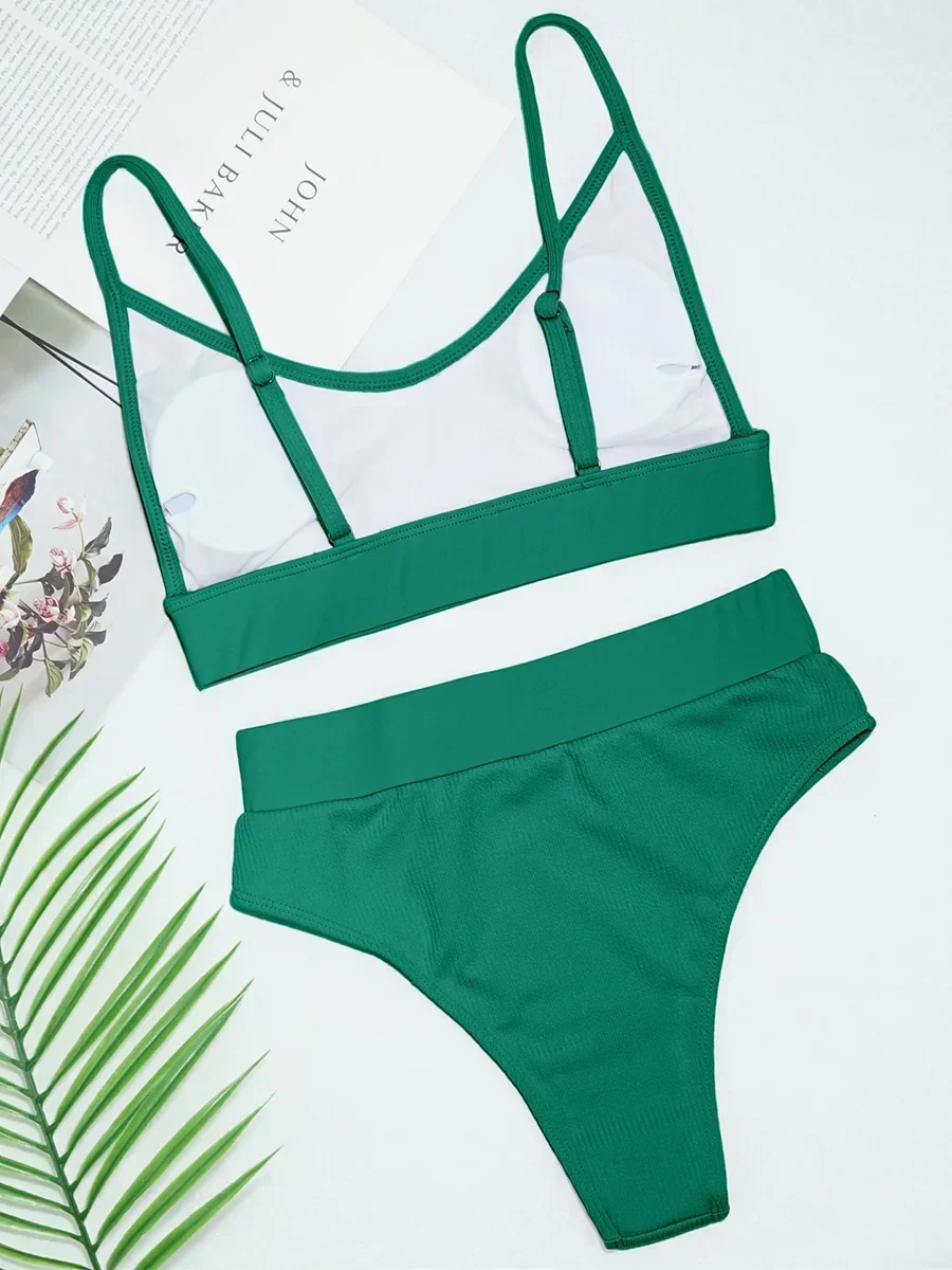 Sexy Ribbed Female Swimsuit High Waist Bikini 2025 Women Swimwear Two-pieces Bikini Set Bather Bathing Suit Swim Pool Beach Wear