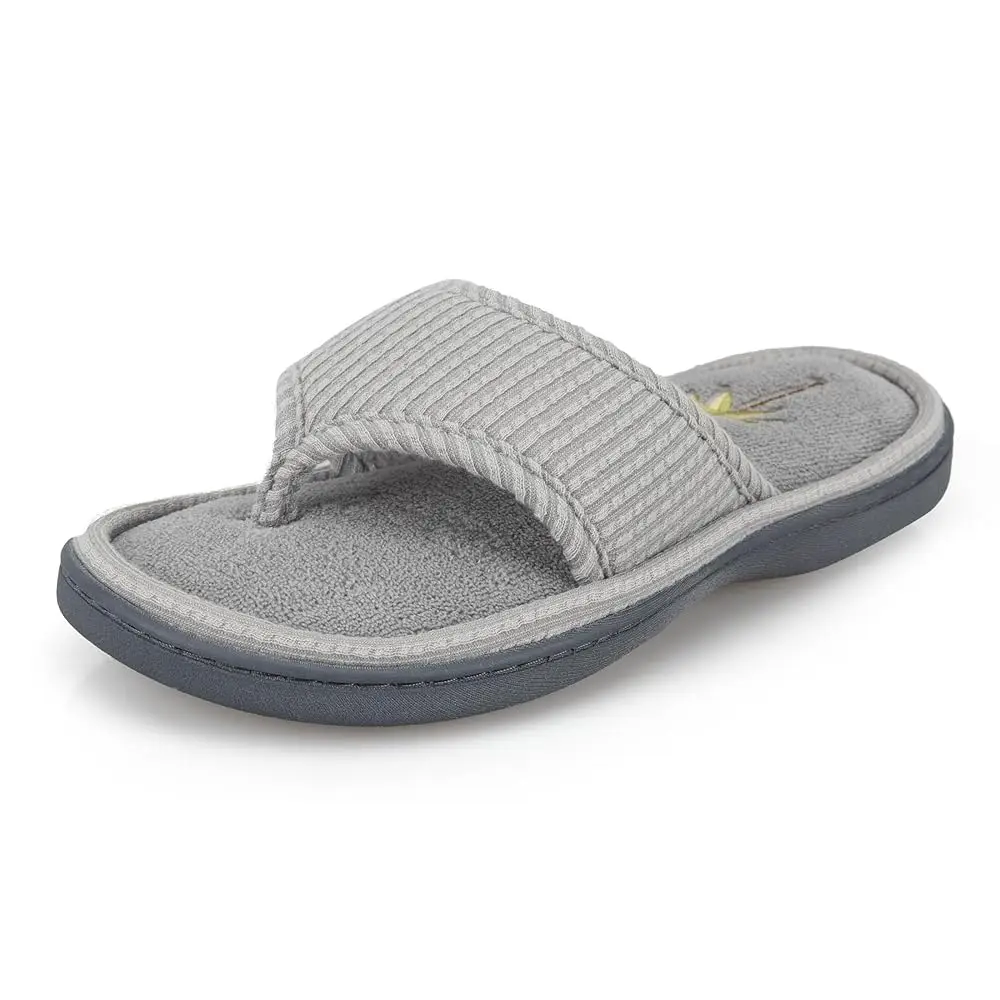 

Women's Indoor/Outdoor Embroidered Seersucker Flip Flop Slippers With Memory Foam Comfort