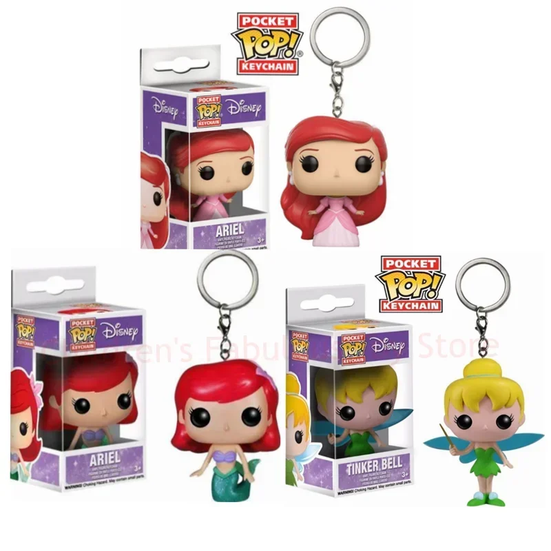 FUNKO with original box Pocket Princess Tinker Bell Ariel Keychain Action Figure Toys chessur maleficant Action Figure Toy