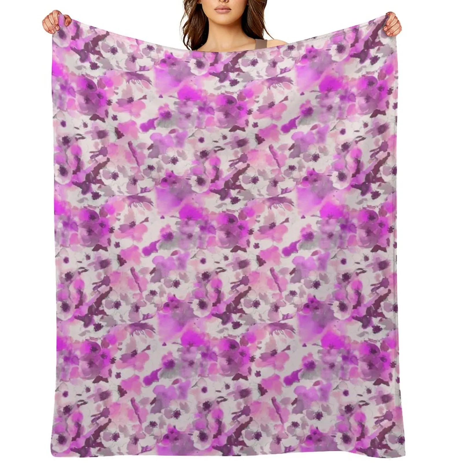 

Wild Roses in Pink Throw Blanket Bed linens anime Beach Blankets