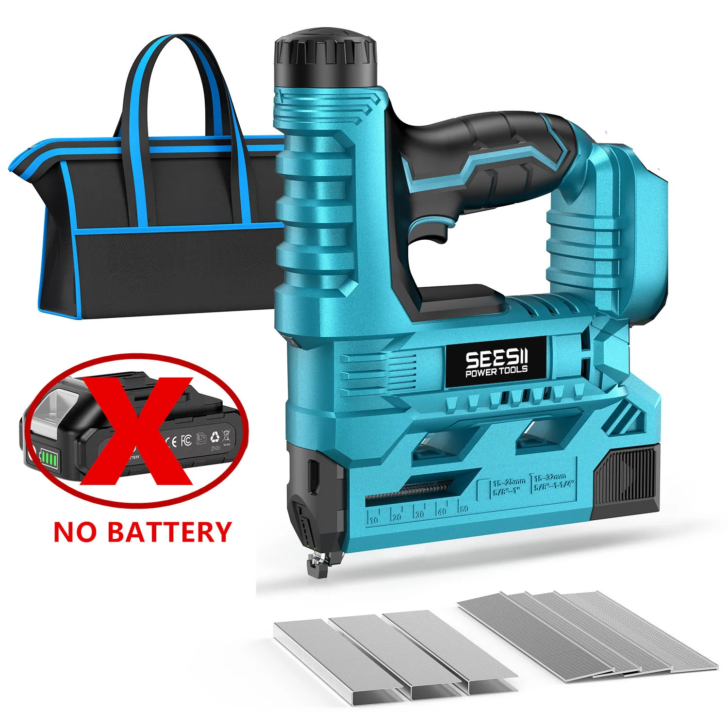 SEESII 18 Gauge Cordless Brad Nail Gun 1000 Brad Nails Akku-Hefter Framing Nailer Möbel Elektrowerkzeug mit 2 Stück Akku