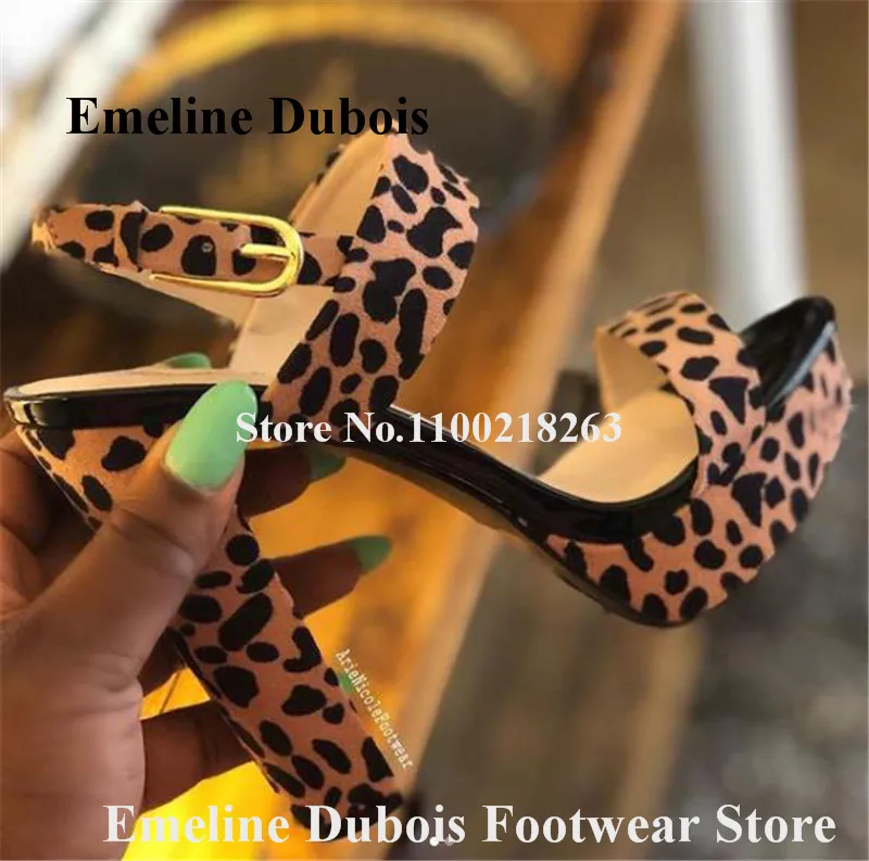 

Leopard Chunky Heel Sandals Emeline Dubois Summer Sexy Open Toe Suede High Platform Thick Heel Shoes Buckles Party High Heels