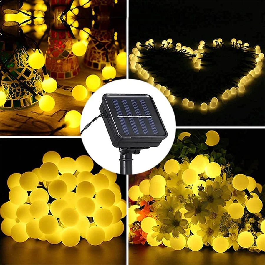 Nieuwe 200led Solar White Ball String Lights Outdoor Sprookjesachtige Tuinverlichting Waterdichte Kerstboom Feest Bruiloft Decoratie Slinger