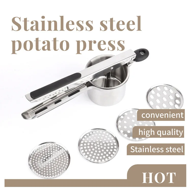 Kitchen Potato Ricer Stainless Steel Manual Masher Interchangeable Discs Non‑Slip Handle for Potatoes Fruits Baby Food Making