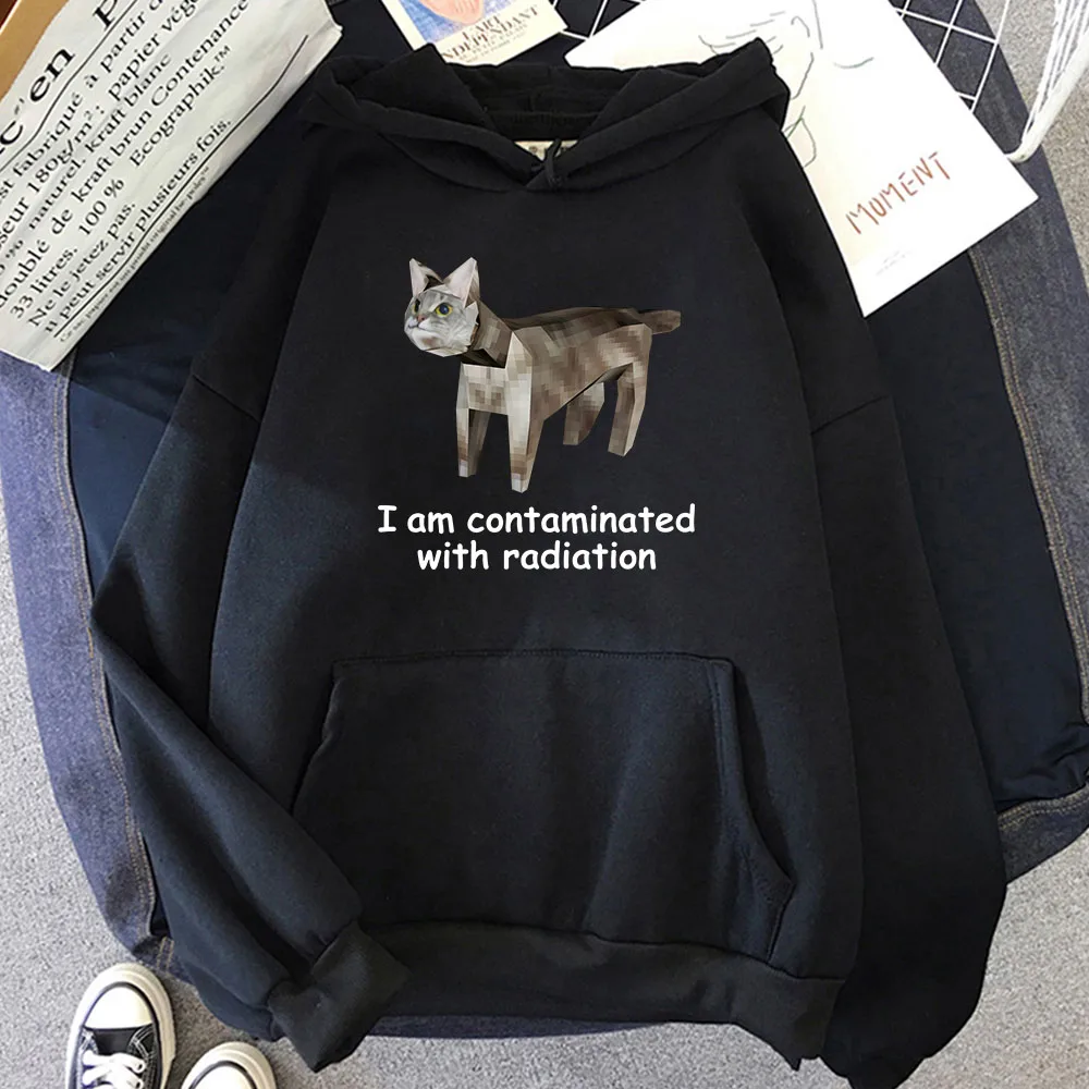 I'm Contaminated with Radiation Meme CAT Hoodies Cartoon Funny Graphic Printing Sweatshirts with Pocket Winter Men Unisex Hoodie