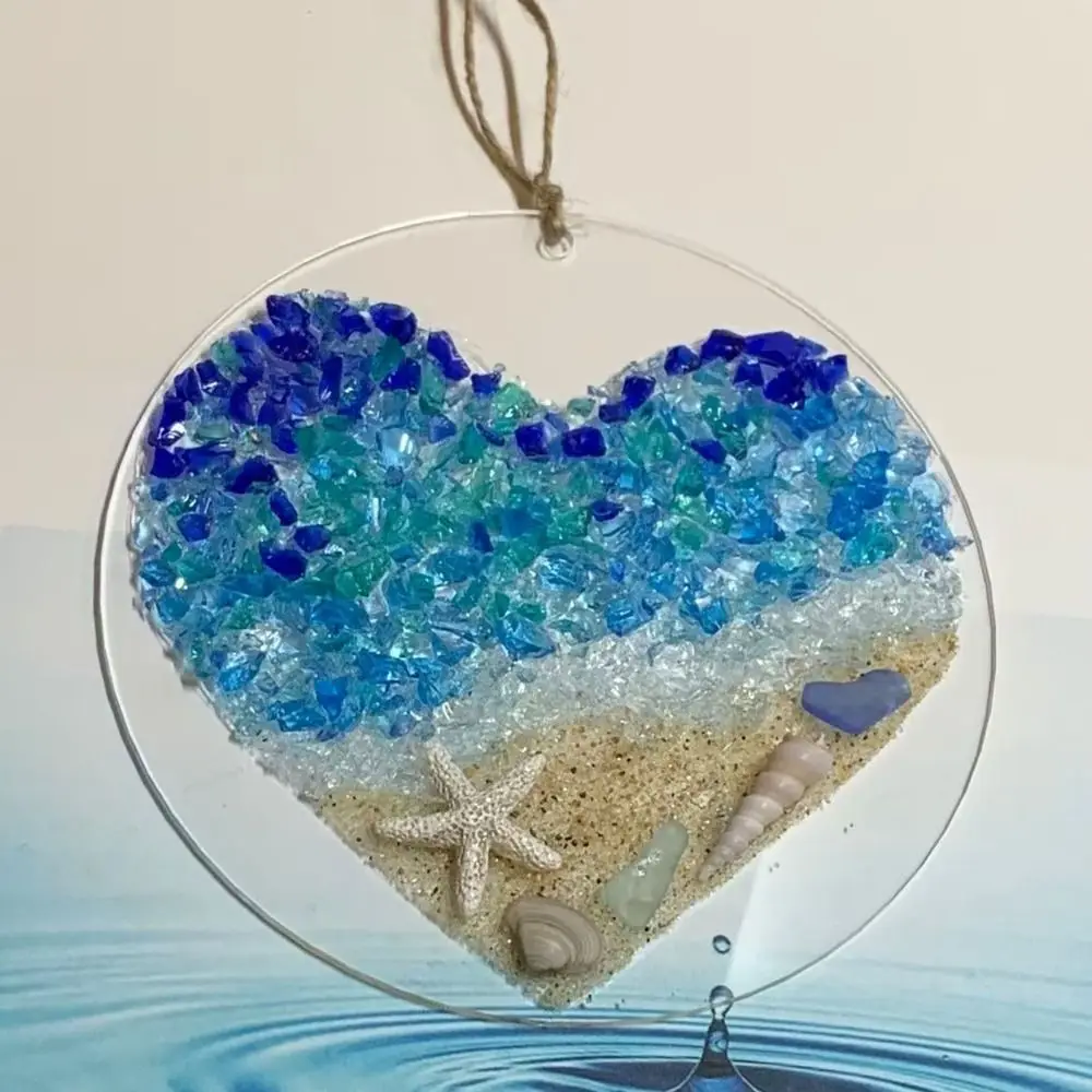 Sea Glass Sun Catcher Ocean Crashing Wave Pendant Beach Ornament Beach Couple Sun Catcher Memorial Crafts Pendant