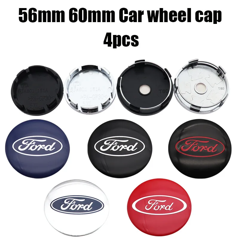 4pcs 56mm 60mm Ford logo 3D car emblem Wheel Center Hub Cap auto Rim refit dust-proof badge covers sticker styling accessories