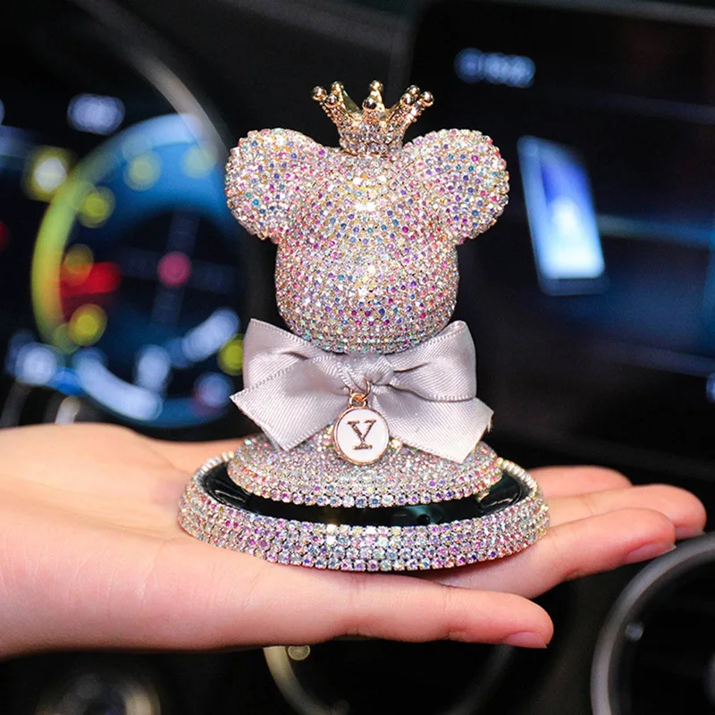 Cute Cartoon Diamond Rhinestones Bowknot Gloomy Bear Car Ornament Auto Dashboard Interior Decoration Solid Car Perfume Sticker