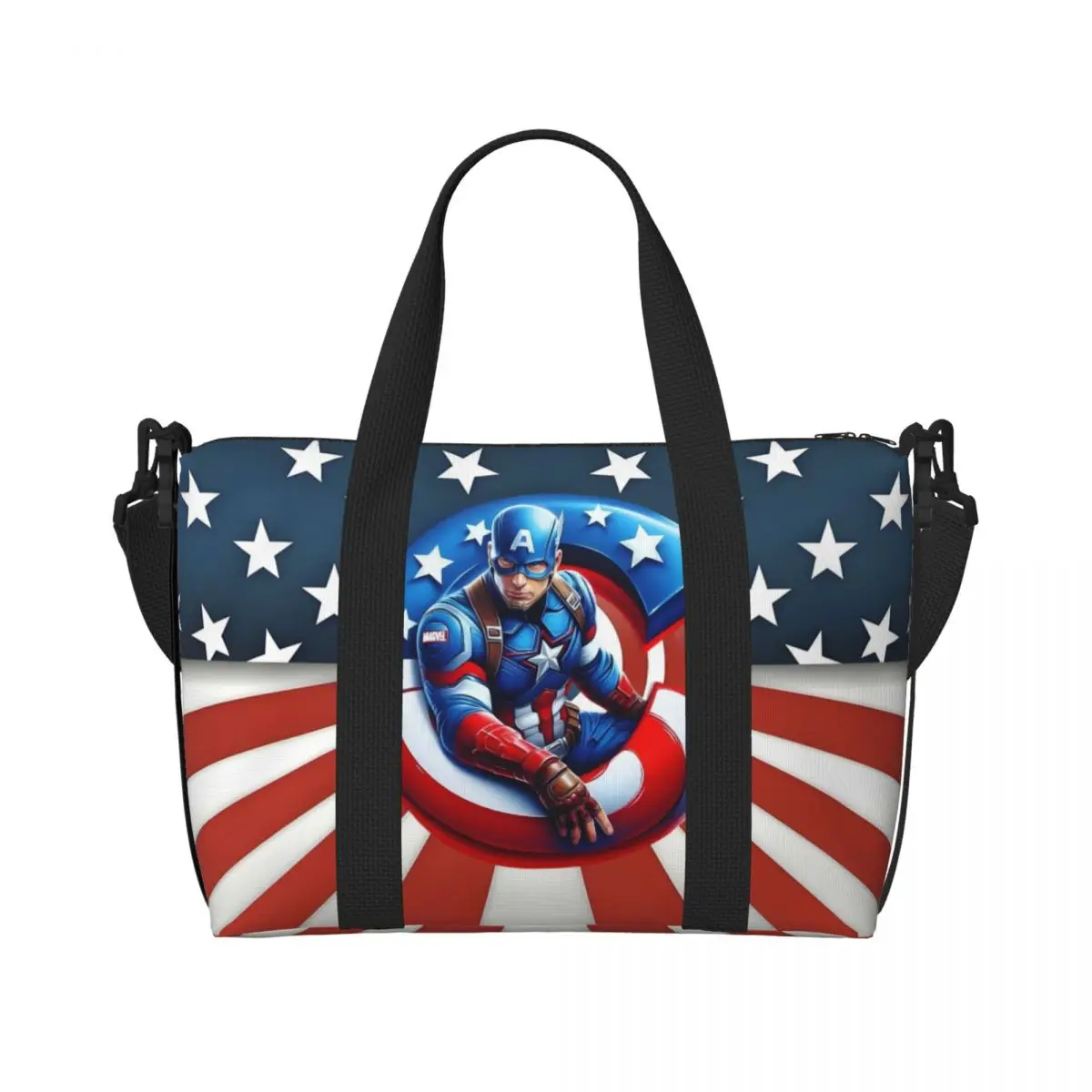 

Custom Captain America Logo Comics Film Tote Bag Women Large Capacity Marvel Super Hero Gym Beach Shoulder Travel Bag