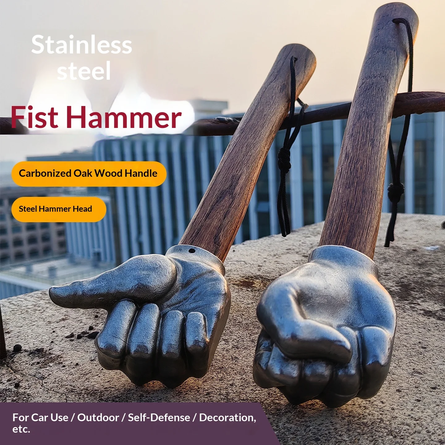 Multifunctional stainless steel fist hammer, high hardness solid wood handle bionic hand fist hammer