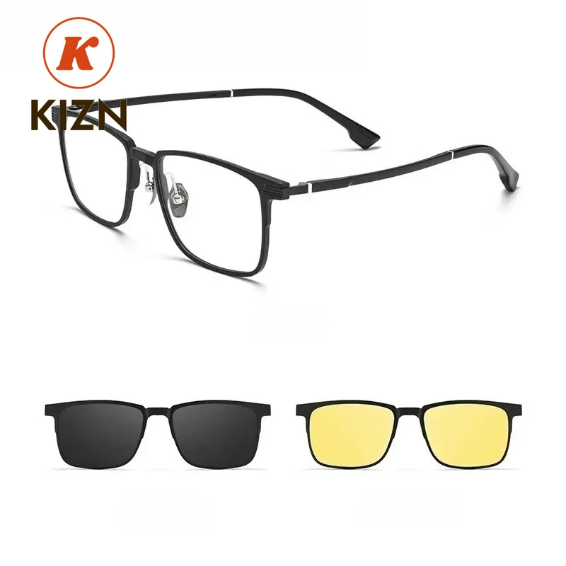 

KIZN -100 -125 -150 -175 +200 +225 +250 Glasses Myopia Frame Set Glasses Magnetic Glasses Men's Polarized Sunglasses +200 +225