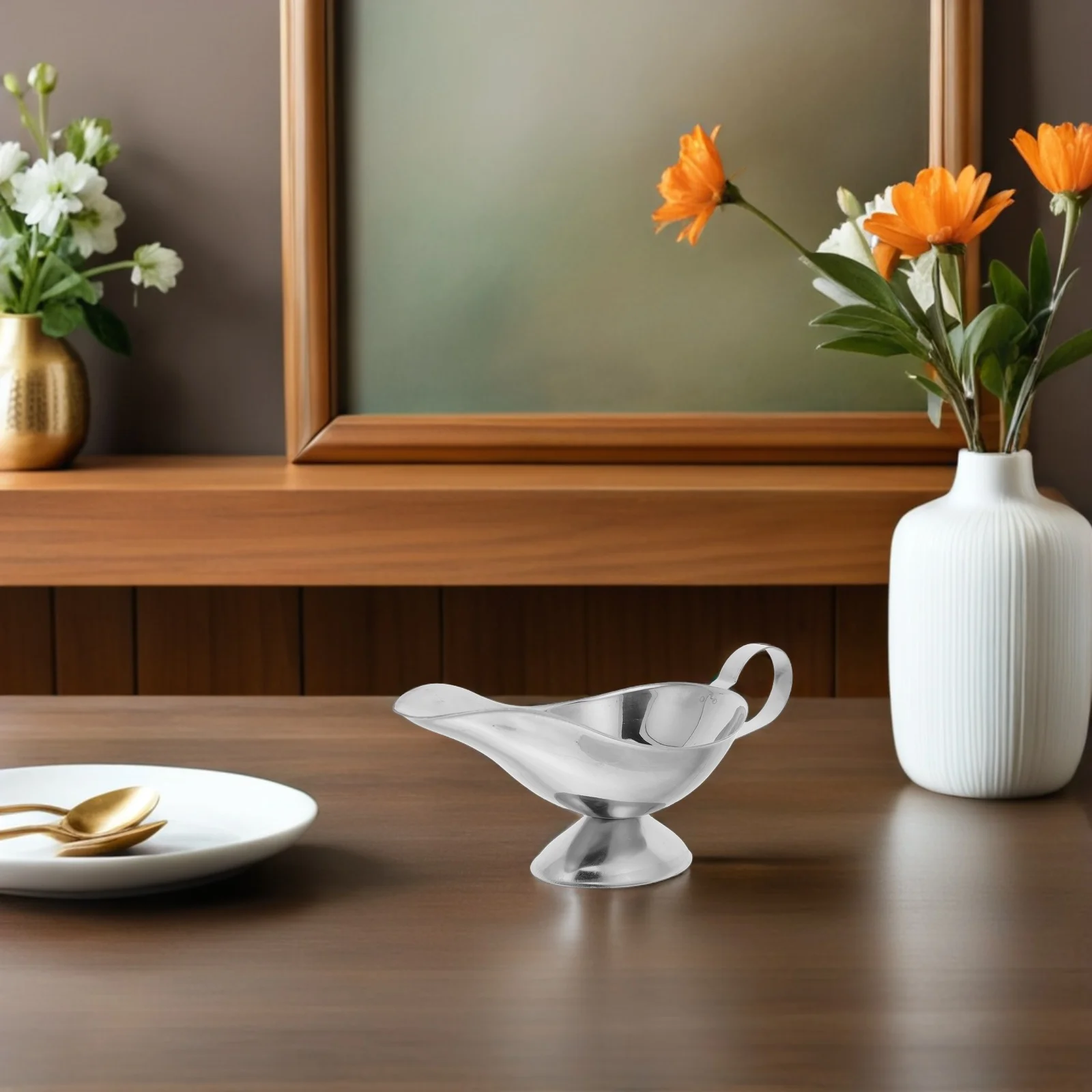 

Stainless Steel Gravy Boat 5 Ounce Sauce Dish Rustproof S-Shaped Handle For Kitchen Restaurant Hotel Dining Condiment