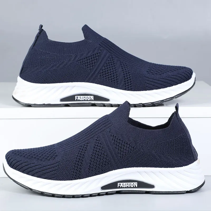 Atmungsaktive Herren-Slipper aus Strick, leichte, gepolsterte Sohle, runde Zehenpartie, Outdoor-Sneaker für ältere Menschen – Detail 6