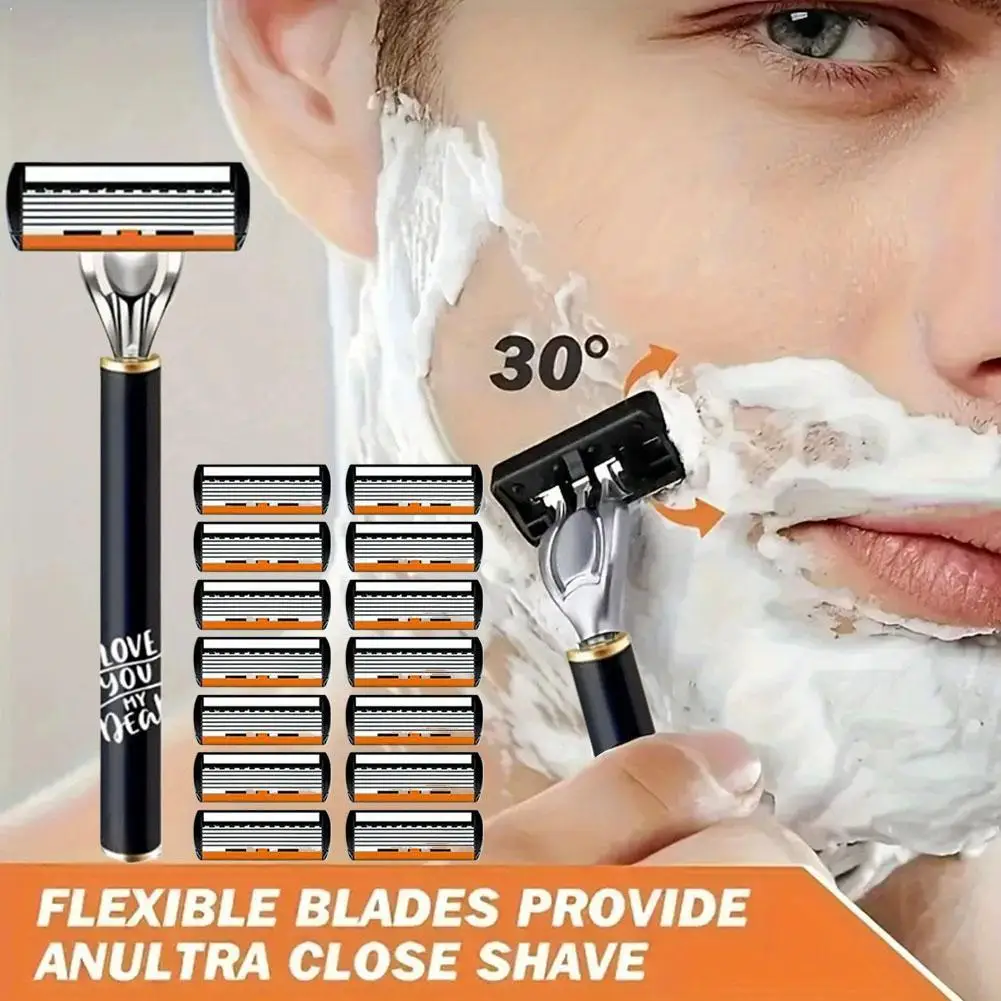 6-Layer Stainless Steel Manual Razor Set For Men Women Safety Shaving Razor With 12 Replaceable Blades Hair Removal Shaver