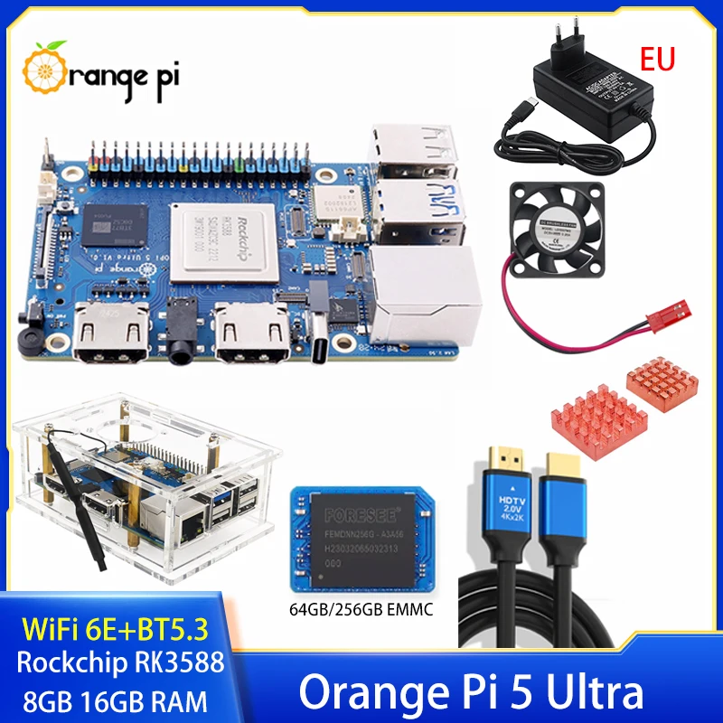 

Orange Pi 5 Ultra 8 ГБ 16 ГБ ОЗУ LPDDR5 Rockchip RK3588 Макетная плата WiFi 6E + BT5.3 M2 Слот 2,5G LAN для Orange Pi 5 Ultra