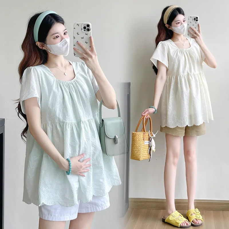 2026 New Baby Doll Style Maternity Top Loose Slim Fashion Versatile Blouse Fresh Cute Age Reducing Pregnancy Shirt For Pregnant