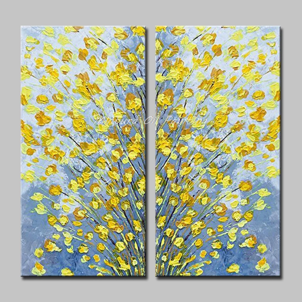 Mintura  Oil Paintings on Canvas,Handmade  A set of Yellow Flowers Double a Mosaic Wall Sticker Canvas,Art Decoration No Framed