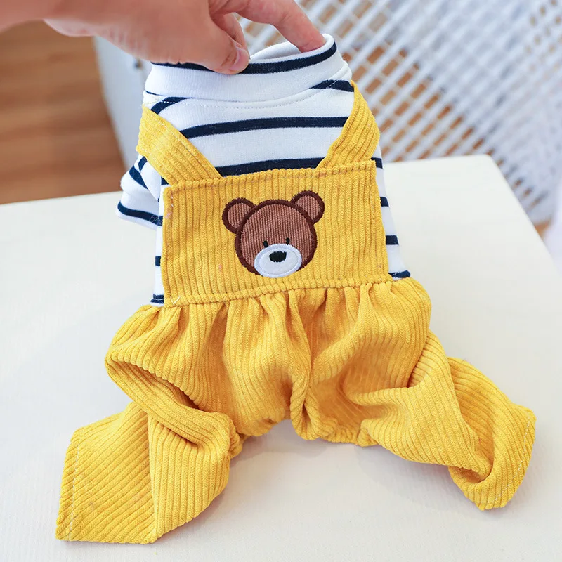 

Teddy Velvet Puppy Clothing Bread Bear Four-legged Overalls Autumn and Winter Clothes For Pets Pet Dog Onesie XS-XL