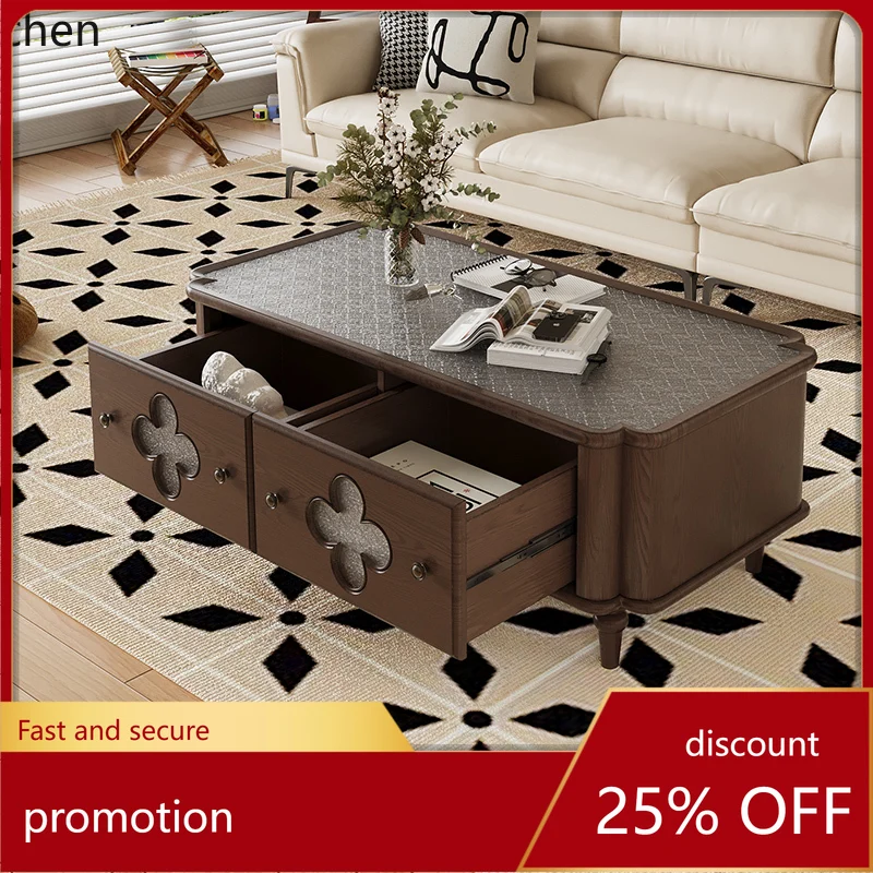 HXL retro all-solid wood four-leaf clover coffee table log square TV cabinet combination