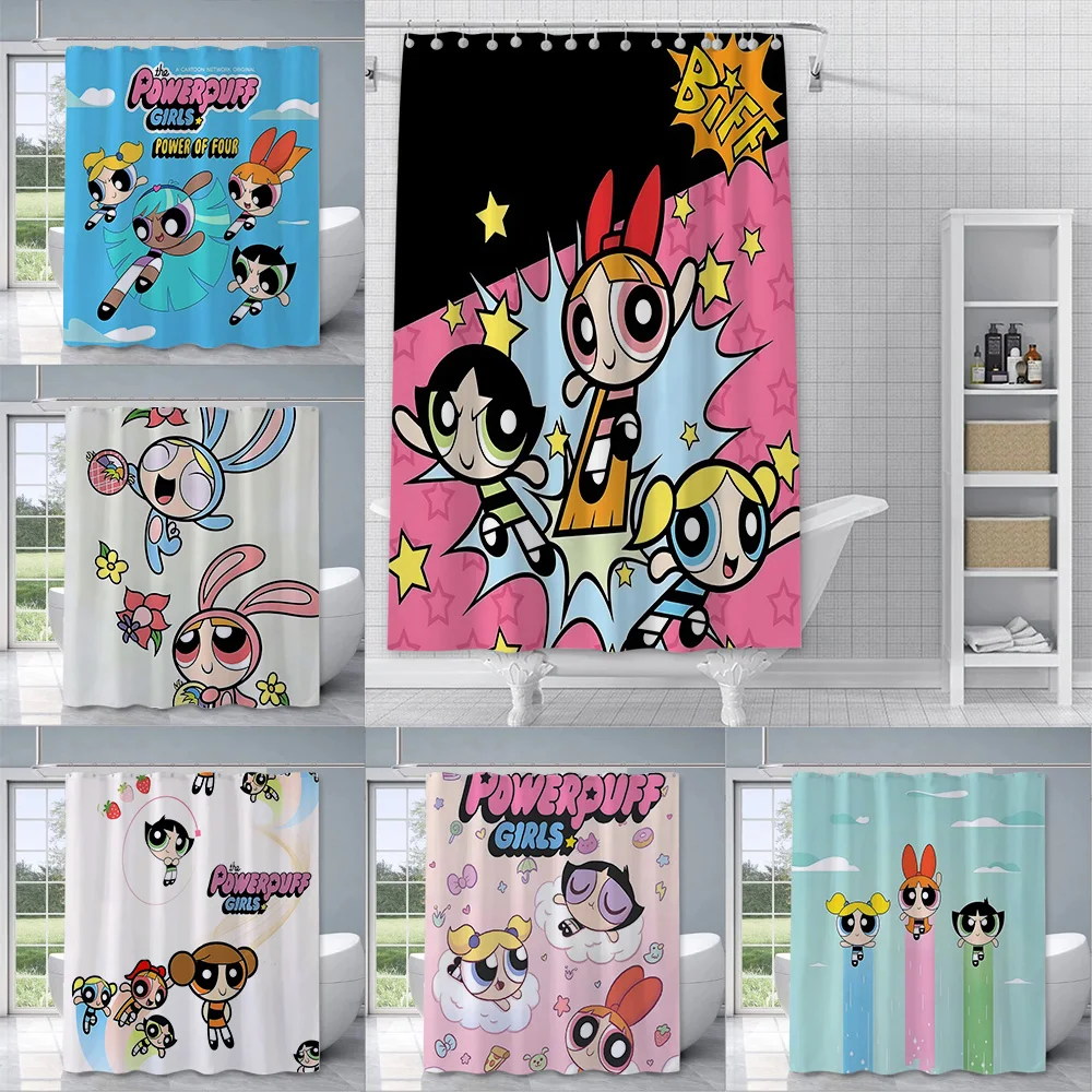 Cartoon The P-Powerpuff Girls Shower Curtain Waterproof Polyester Fabric Paint Colorful Bath Curtains Bathroom Curtain With Hook