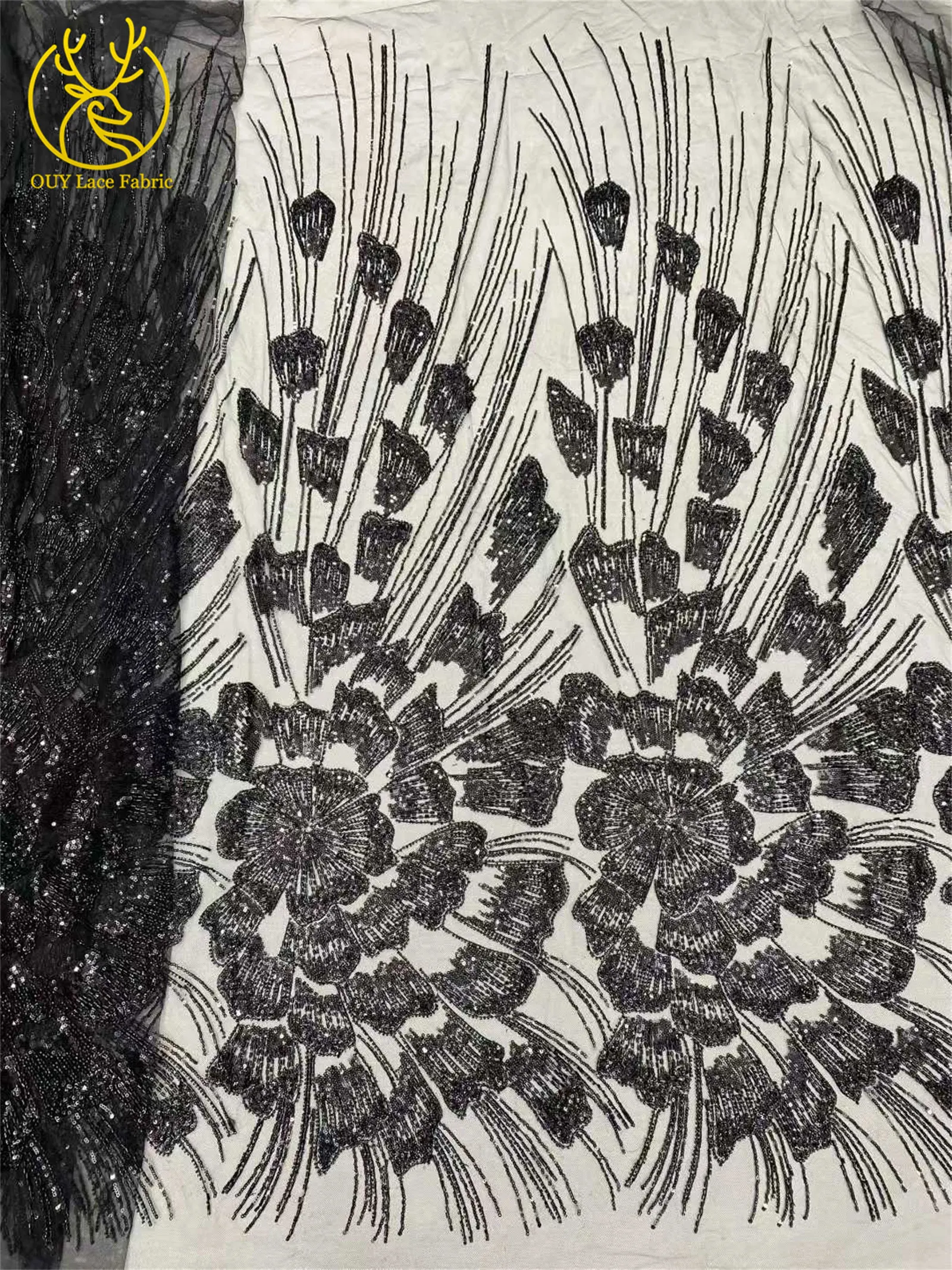 Luxuriöser Afrikanischer Pailletten-Perlen-Spitzenstoff 5 Yards Französischer Nigerianischer Tüll-Spitzenstoff Geeignet für Hochzeiten und Näharbeiten – Detail 19