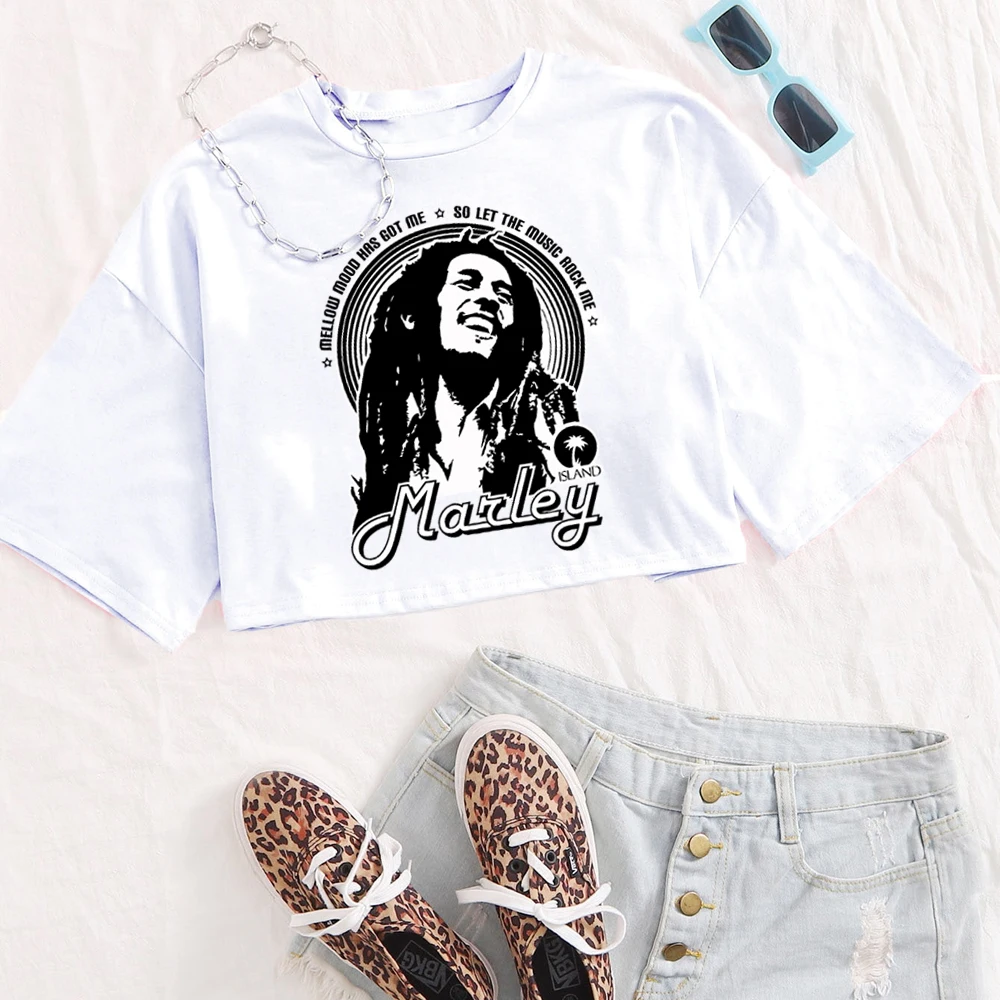 Bob Marley Shirts Women Crop Top Breathable Streetwear Clothing Fashion Top