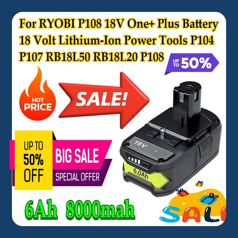 

Для RYOBI P108 18 В One + Plus аккумулятор 18 В литий-ионный электроинструмент P104 P107 RB18L50 RB18L20 P108 6 Ач