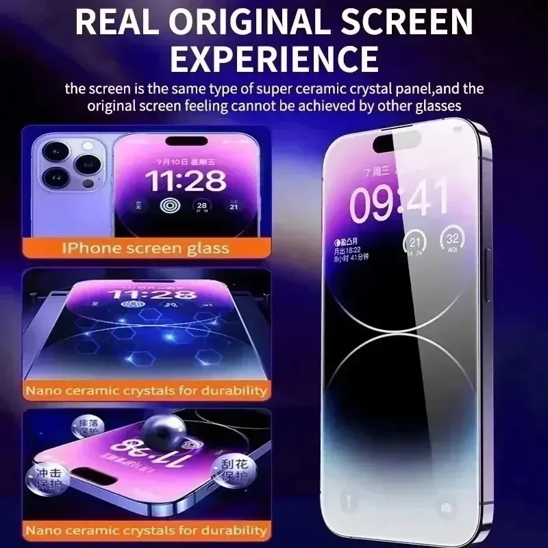 

Privacy Tempered Glass 3pcs for iPhone 16/15/14/13/12 Pro Max Plus Anti-Spy HD Clear Scratch Resistant Easy Installation