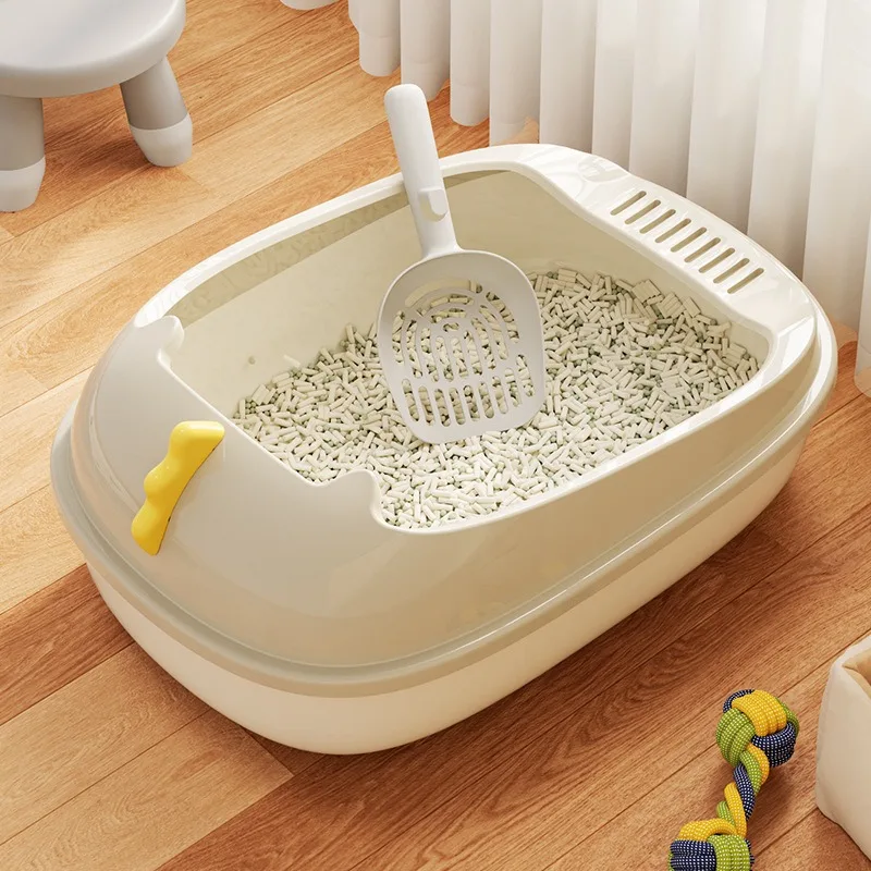 Cat Litter Box Cat Toilet Large Capacity Kitty Sandbox Cats Bathroom Semi Closed Cleaning Basin Splashproof Cats Tray Pet Supply