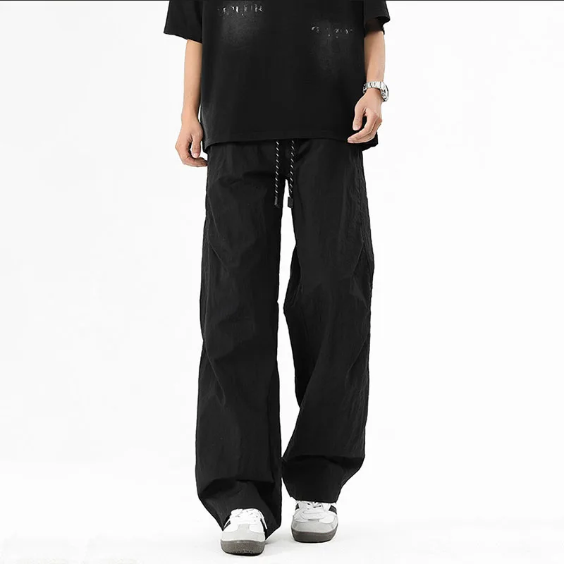 

Мужские брюки-парашюты в американском стиле ретро, весна-лето, тонкие свободные брюки-карго с эластичной резинкой на талии, универсальные прямые повседневные брюки