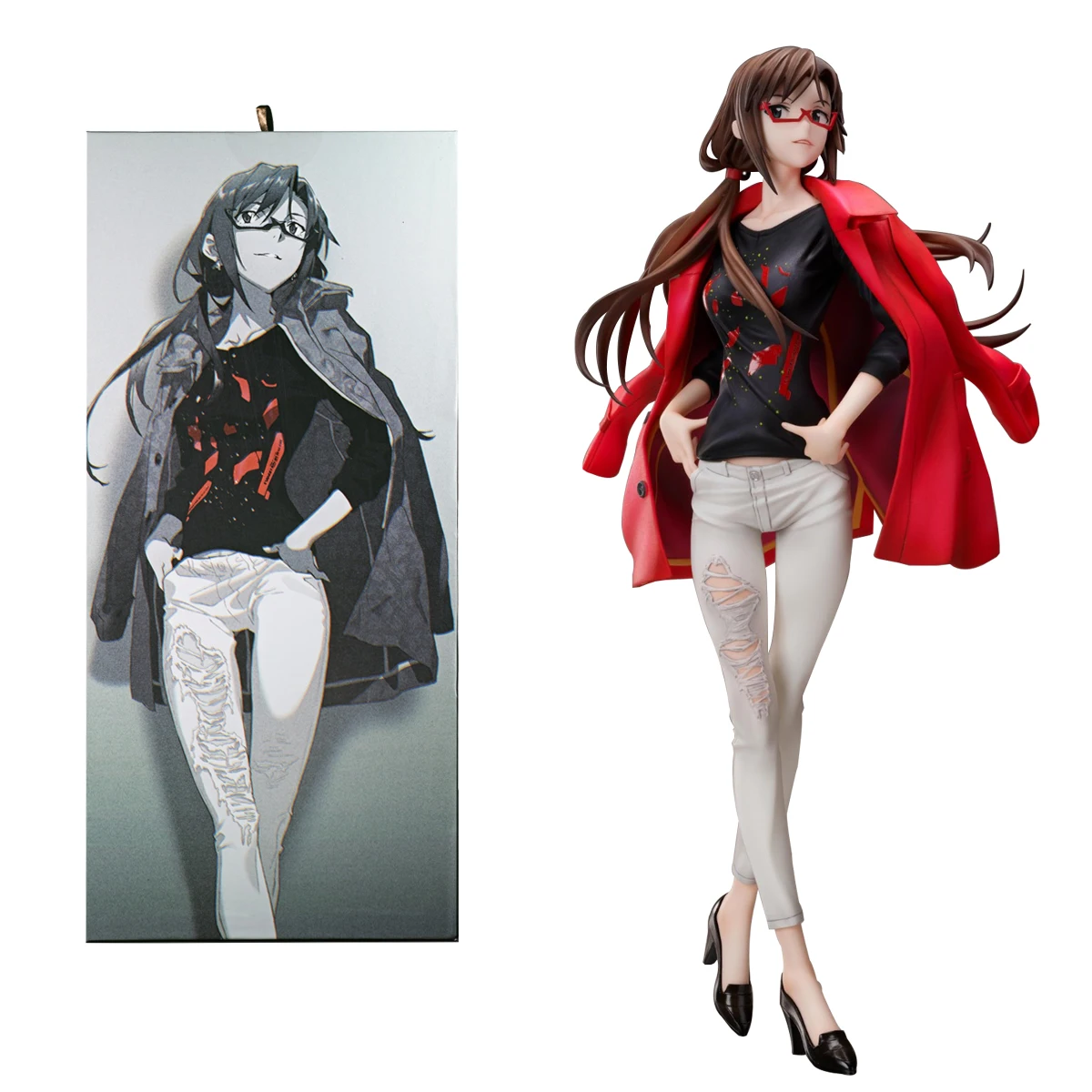 Anime EVANGELION Mari Makinami Illustrious Figure Fashion Dress Up Red Jeans Model Ayanami Rei Toy Gift Collection PVC 27CM