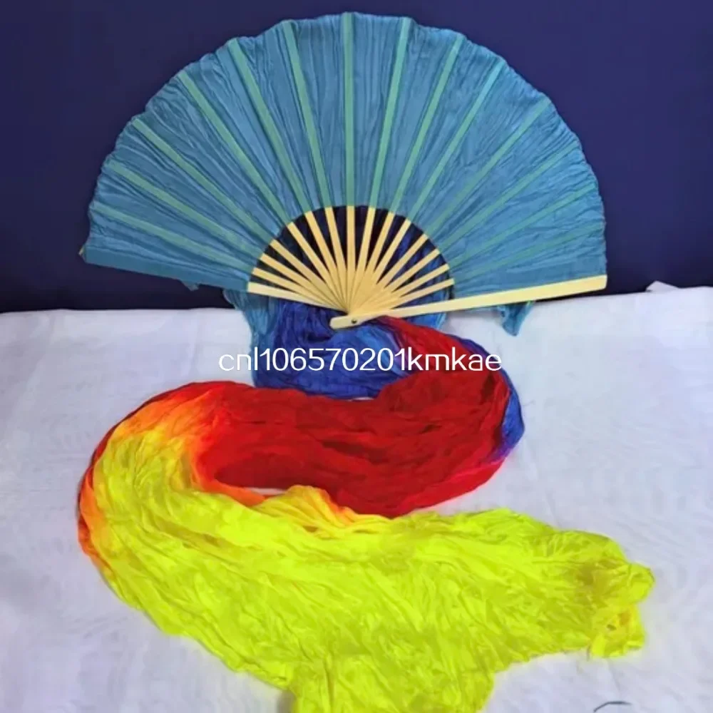 1 Pair Belly Dance Fan Veil Handmade Dyed 100 Real Silk Dance Fan High Quality Silk Fan Veils For Oriental Dance Stage Performan
