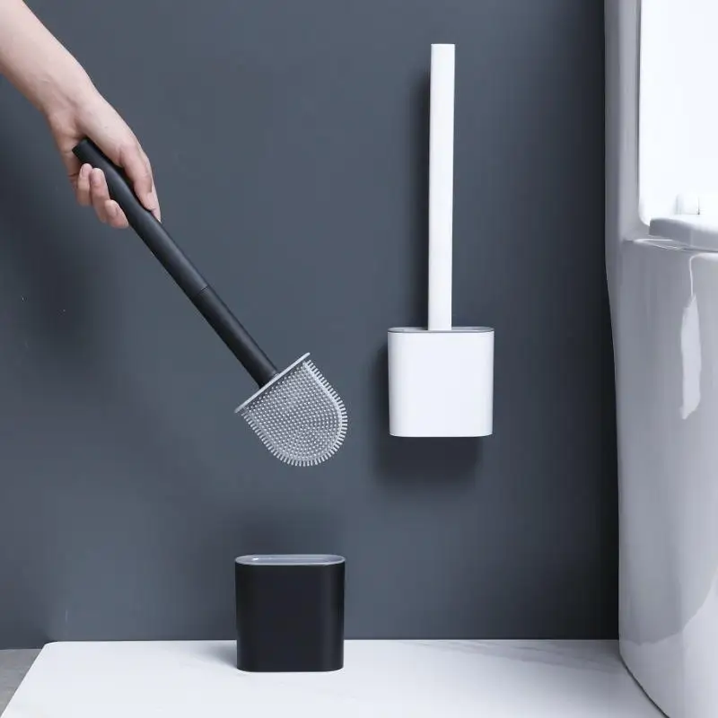 Silicone Toilet Brush Set Wall Mounted Standing Dual Purpose Soft Bristle Brush Deep Clean Toilet Corners Bathroom Cleaning Tool
