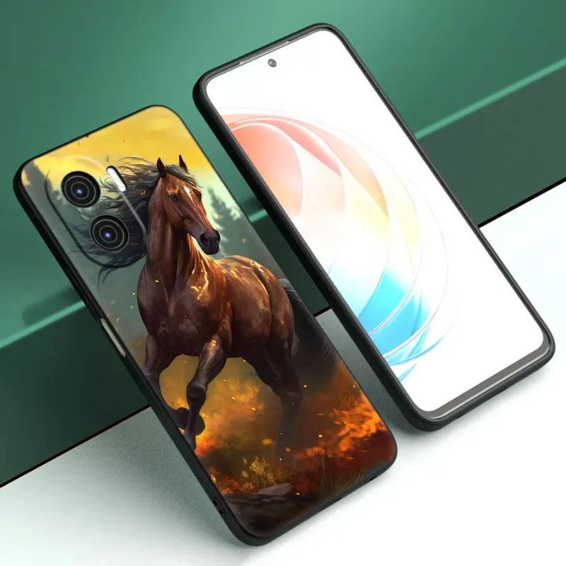 Horse Running Cartoon Cover Black Phone Case For Honor X5 Plus X6 X7 X8 X6A X6S X7A X8A X9A X9B 70 90 Lite X30i X40i X50i 5G