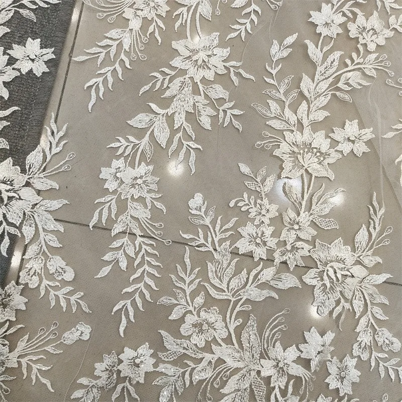 New Leaves Flowers Embroidery Lace Fabric, High-end Wedding  Clothing, Headscarf, Door Curtains, Handmade Decorative Accessories